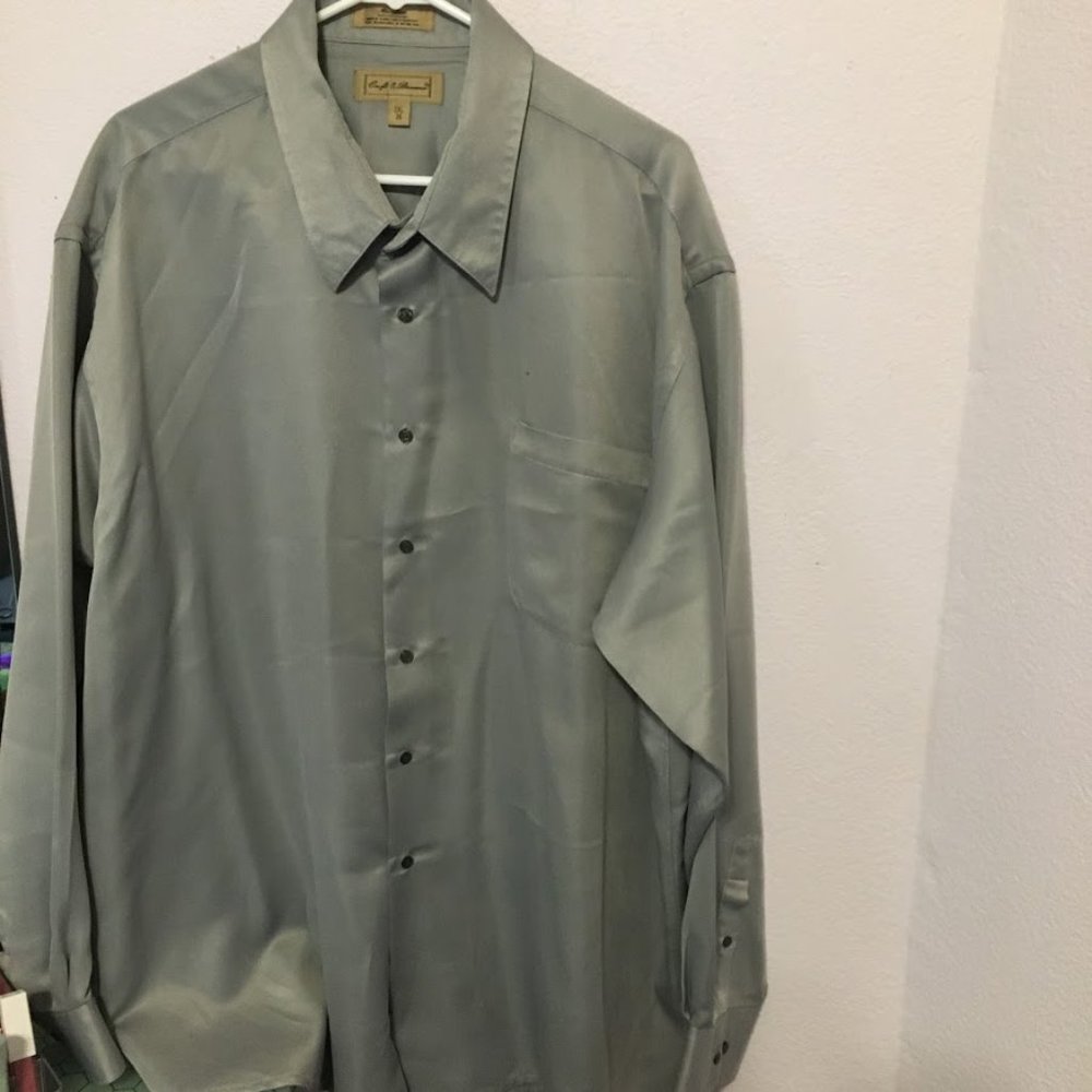 Microfiber XXL 36 silver button down dress shirt